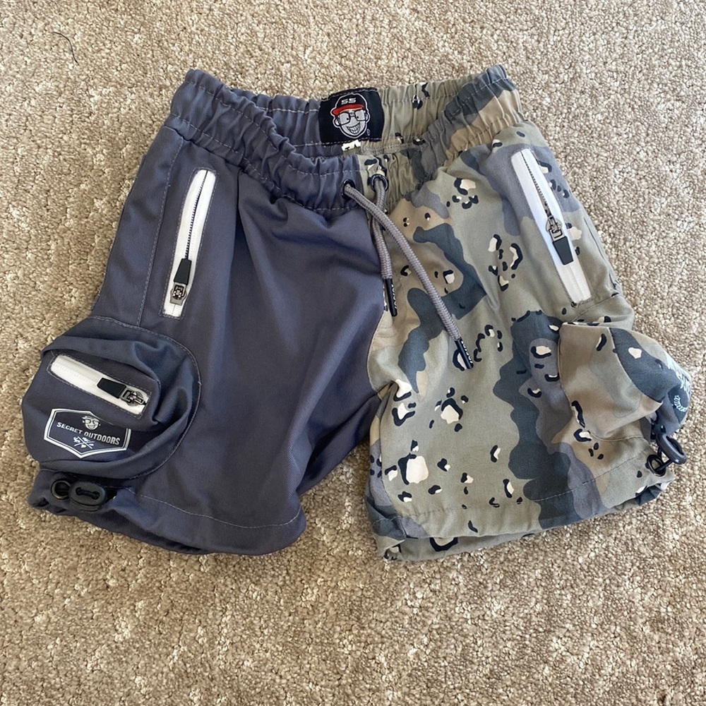 Kids Secret Scientist, Camo and Navy Shorts